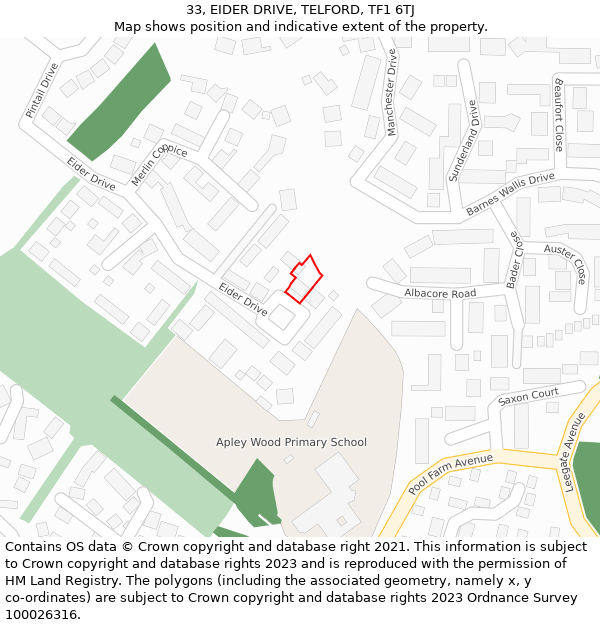 33, EIDER DRIVE, TELFORD, TF1 6TJ: Location map and indicative extent of plot