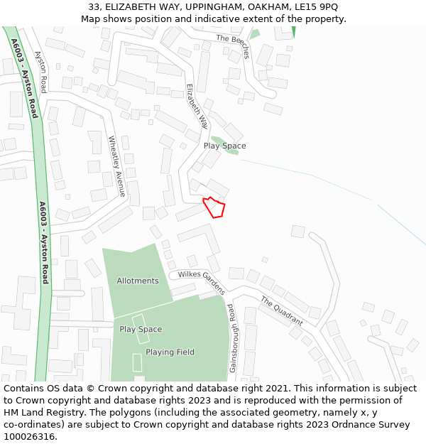 33, ELIZABETH WAY, UPPINGHAM, OAKHAM, LE15 9PQ: Location map and indicative extent of plot