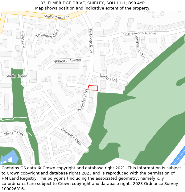 33, ELMBRIDGE DRIVE, SHIRLEY, SOLIHULL, B90 4YP: Location map and indicative extent of plot