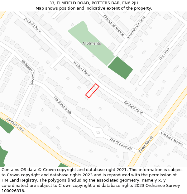 33, ELMFIELD ROAD, POTTERS BAR, EN6 2JH: Location map and indicative extent of plot
