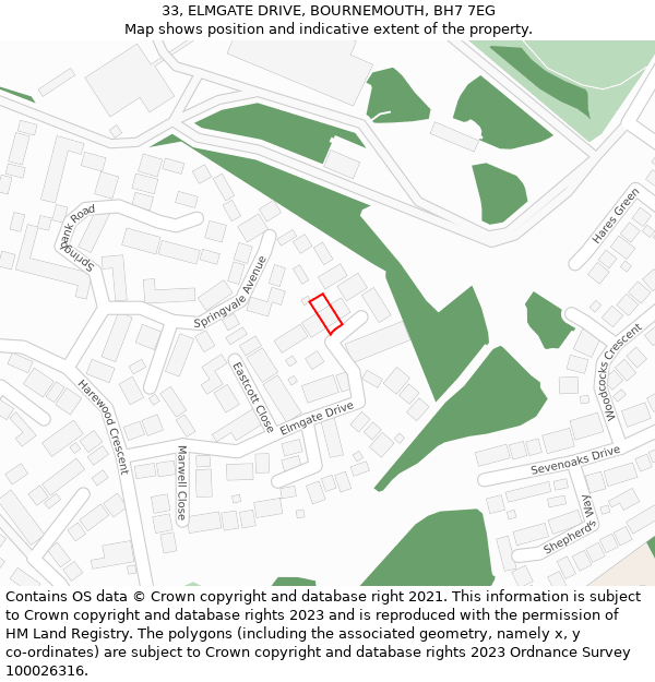 33, ELMGATE DRIVE, BOURNEMOUTH, BH7 7EG: Location map and indicative extent of plot