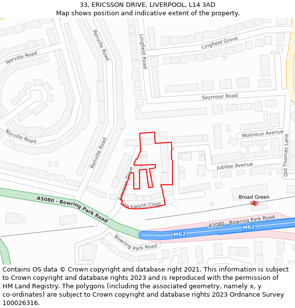 33, ERICSSON DRIVE, LIVERPOOL, L14 3AD: Location map and indicative extent of plot