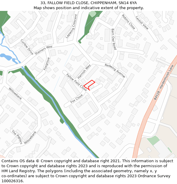 33, FALLOW FIELD CLOSE, CHIPPENHAM, SN14 6YA: Location map and indicative extent of plot