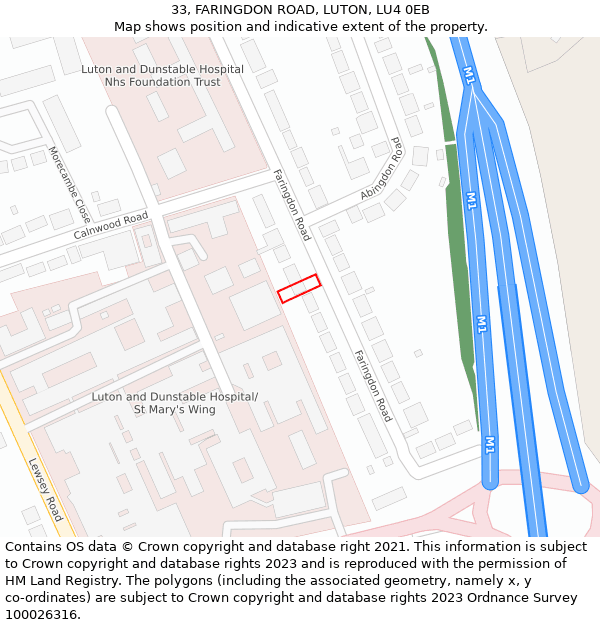 33, FARINGDON ROAD, LUTON, LU4 0EB: Location map and indicative extent of plot