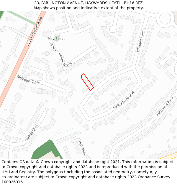 33, FARLINGTON AVENUE, HAYWARDS HEATH, RH16 3EZ: Location map and indicative extent of plot