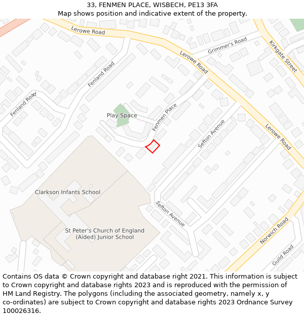 33, FENMEN PLACE, WISBECH, PE13 3FA: Location map and indicative extent of plot