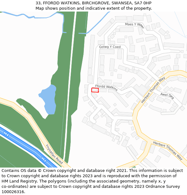 33, FFORDD WATKINS, BIRCHGROVE, SWANSEA, SA7 0HP: Location map and indicative extent of plot