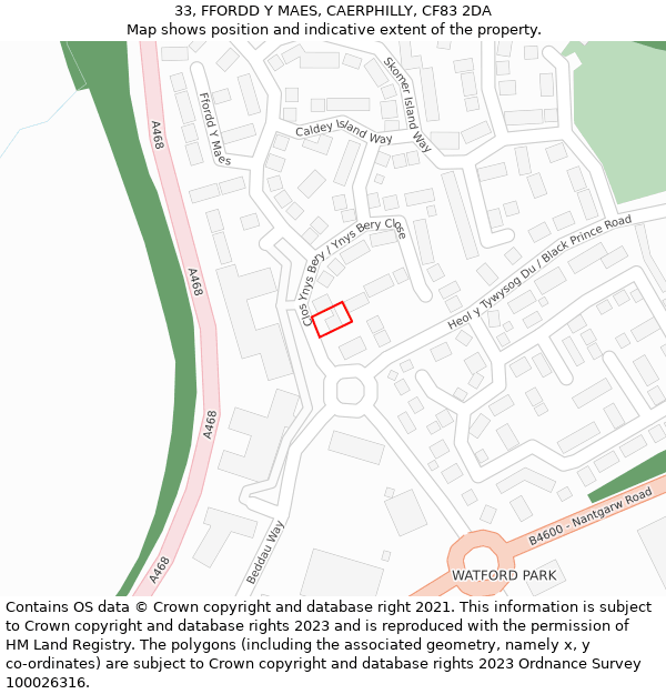 33, FFORDD Y MAES, CAERPHILLY, CF83 2DA: Location map and indicative extent of plot