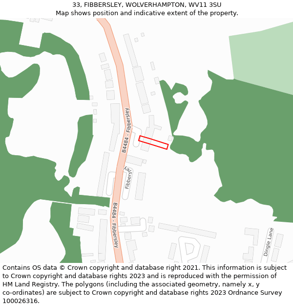 33, FIBBERSLEY, WOLVERHAMPTON, WV11 3SU: Location map and indicative extent of plot