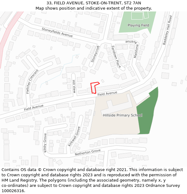 33, FIELD AVENUE, STOKE-ON-TRENT, ST2 7AN: Location map and indicative extent of plot