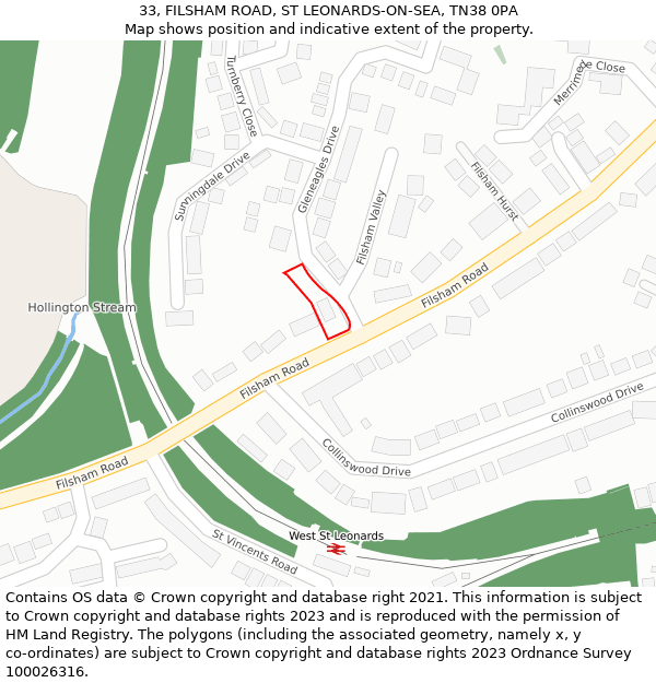 33, FILSHAM ROAD, ST LEONARDS-ON-SEA, TN38 0PA: Location map and indicative extent of plot