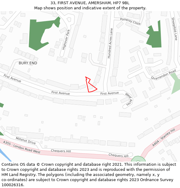 33, FIRST AVENUE, AMERSHAM, HP7 9BL: Location map and indicative extent of plot