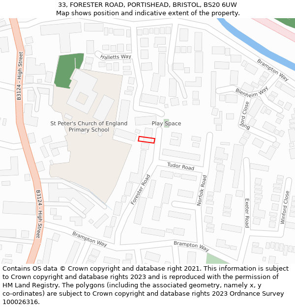 33, FORESTER ROAD, PORTISHEAD, BRISTOL, BS20 6UW: Location map and indicative extent of plot
