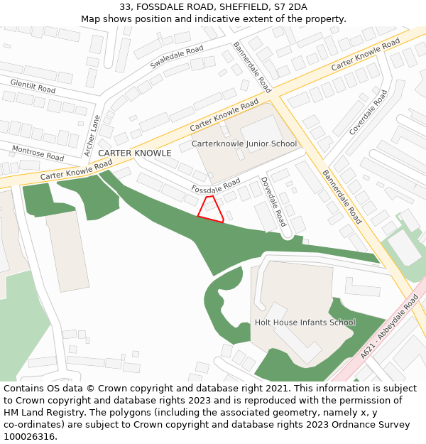 33, FOSSDALE ROAD, SHEFFIELD, S7 2DA: Location map and indicative extent of plot