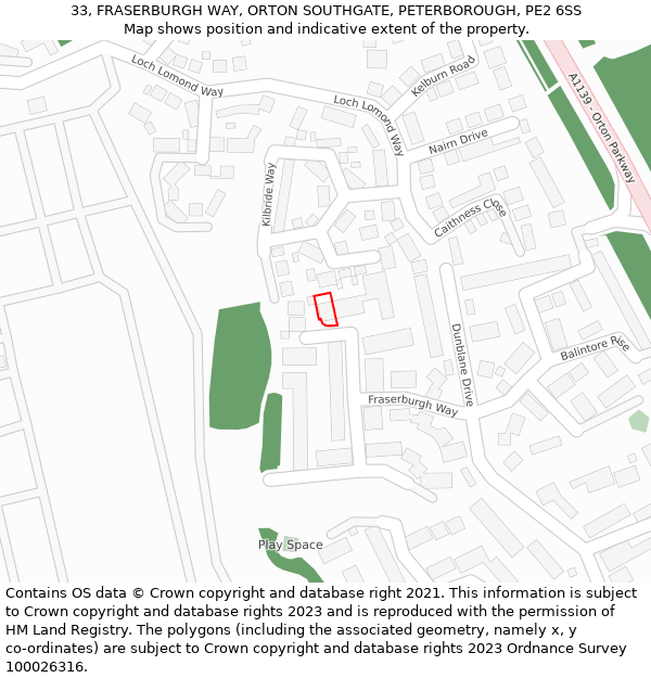 33, FRASERBURGH WAY, ORTON SOUTHGATE, PETERBOROUGH, PE2 6SS: Location map and indicative extent of plot