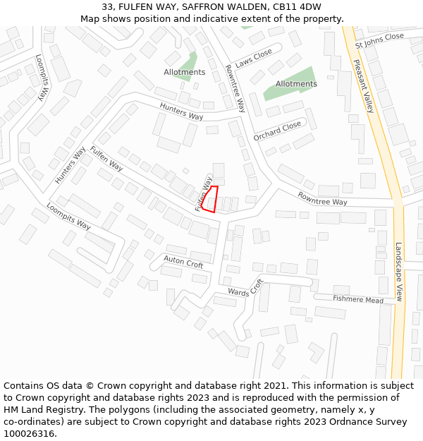 33, FULFEN WAY, SAFFRON WALDEN, CB11 4DW: Location map and indicative extent of plot