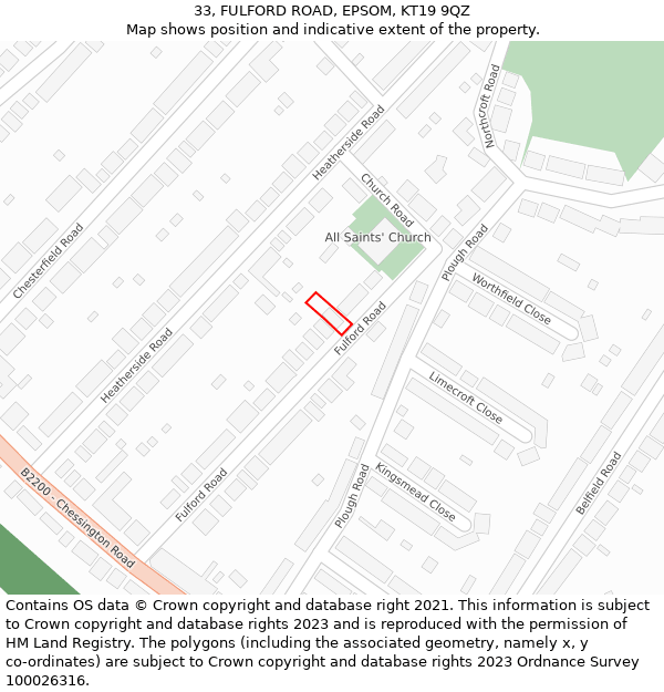 33, FULFORD ROAD, EPSOM, KT19 9QZ: Location map and indicative extent of plot