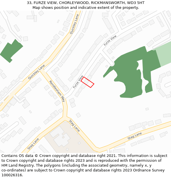 33, FURZE VIEW, CHORLEYWOOD, RICKMANSWORTH, WD3 5HT: Location map and indicative extent of plot