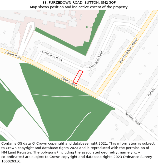 33, FURZEDOWN ROAD, SUTTON, SM2 5QF: Location map and indicative extent of plot