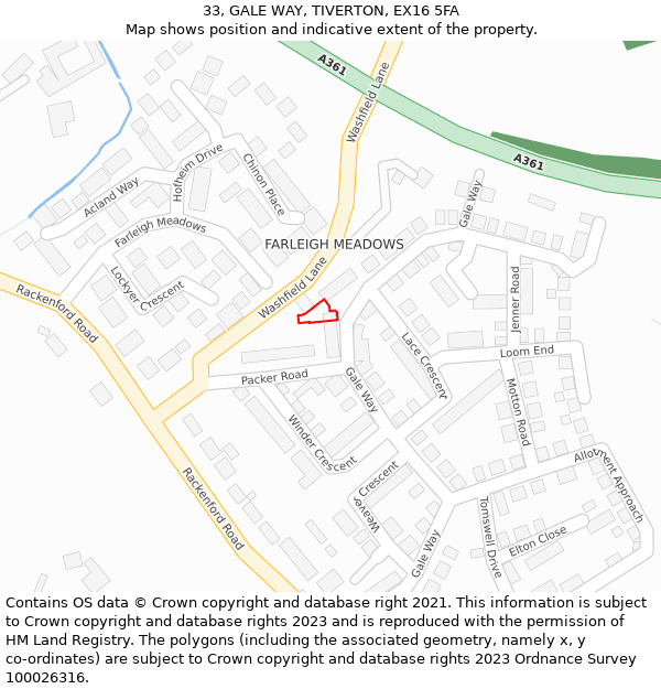 33, GALE WAY, TIVERTON, EX16 5FA: Location map and indicative extent of plot