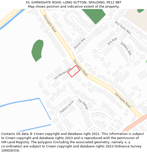 33, GARNSGATE ROAD, LONG SUTTON, SPALDING, PE12 9BT: Location map and indicative extent of plot