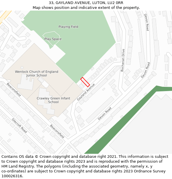 33, GAYLAND AVENUE, LUTON, LU2 0RR: Location map and indicative extent of plot
