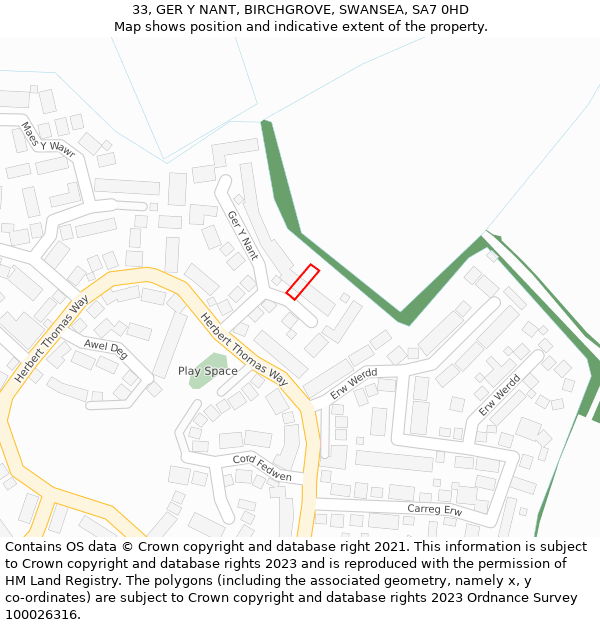 33, GER Y NANT, BIRCHGROVE, SWANSEA, SA7 0HD: Location map and indicative extent of plot