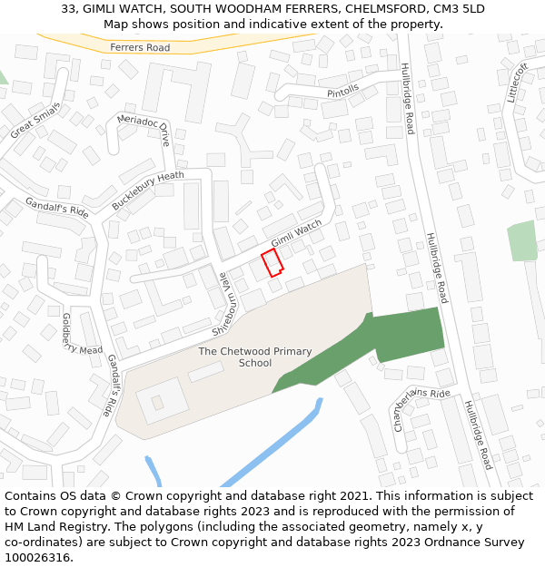 33, GIMLI WATCH, SOUTH WOODHAM FERRERS, CHELMSFORD, CM3 5LD: Location map and indicative extent of plot