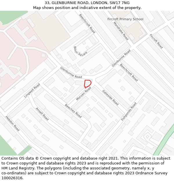 33, GLENBURNIE ROAD, LONDON, SW17 7NG: Location map and indicative extent of plot