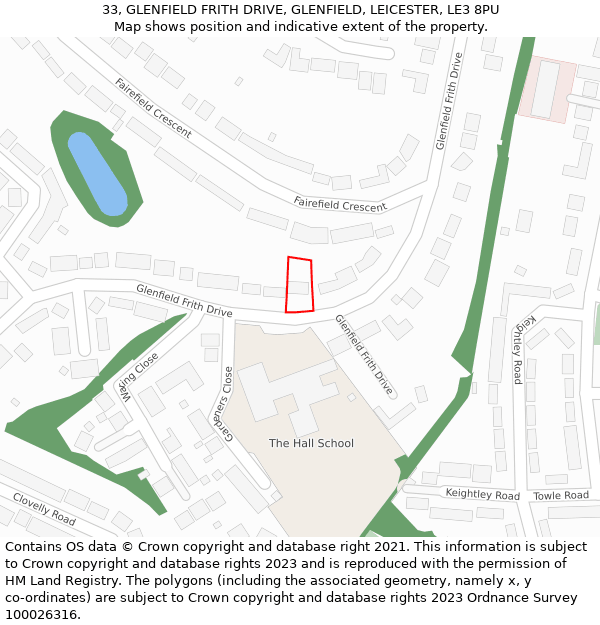 33, GLENFIELD FRITH DRIVE, GLENFIELD, LEICESTER, LE3 8PU: Location map and indicative extent of plot