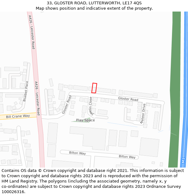 33, GLOSTER ROAD, LUTTERWORTH, LE17 4QS: Location map and indicative extent of plot