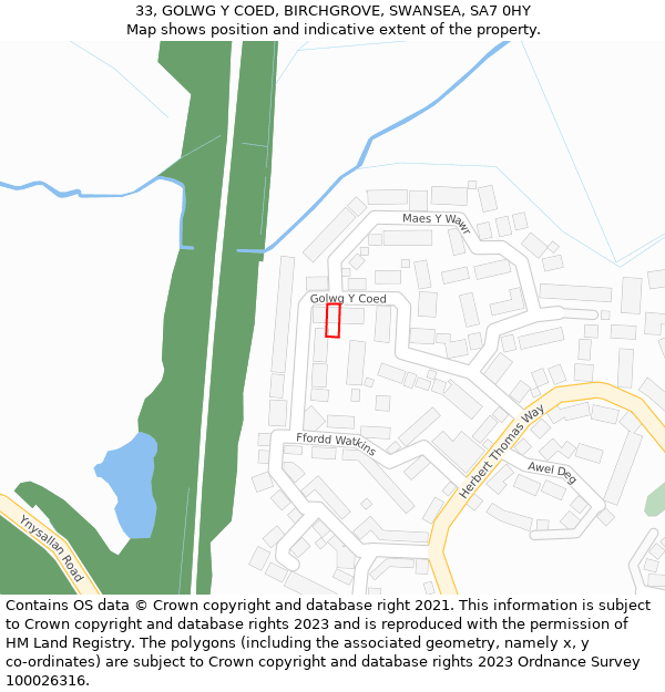 33, GOLWG Y COED, BIRCHGROVE, SWANSEA, SA7 0HY: Location map and indicative extent of plot