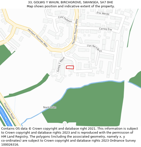 33, GOLWG Y WAUN, BIRCHGROVE, SWANSEA, SA7 0HE: Location map and indicative extent of plot