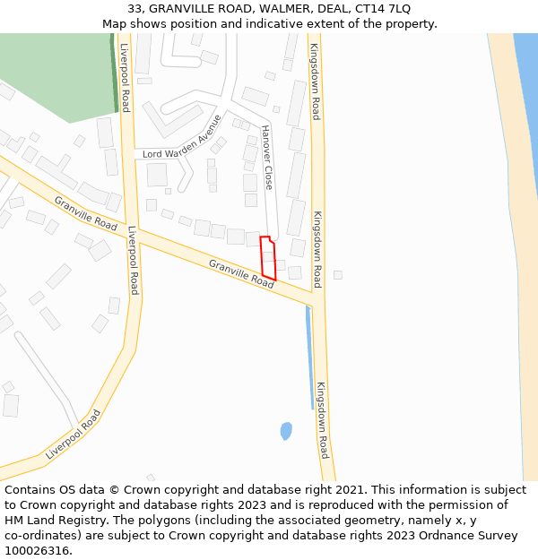 33, GRANVILLE ROAD, WALMER, DEAL, CT14 7LQ: Location map and indicative extent of plot