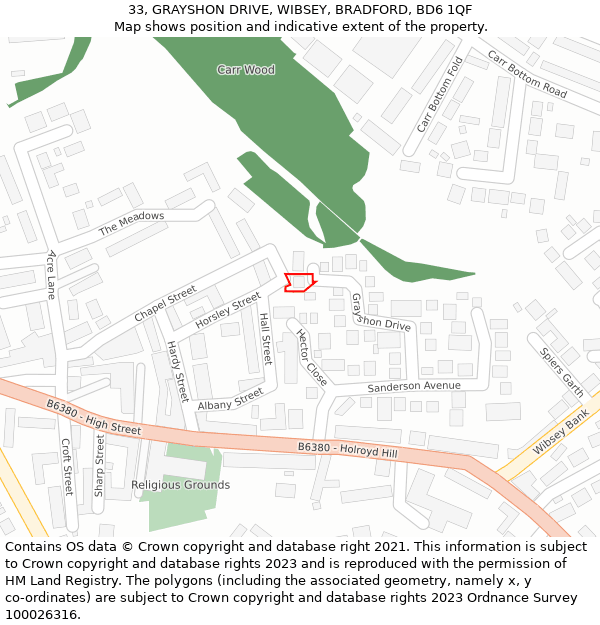 33, GRAYSHON DRIVE, WIBSEY, BRADFORD, BD6 1QF: Location map and indicative extent of plot