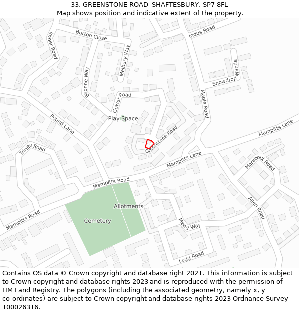 33, GREENSTONE ROAD, SHAFTESBURY, SP7 8FL: Location map and indicative extent of plot