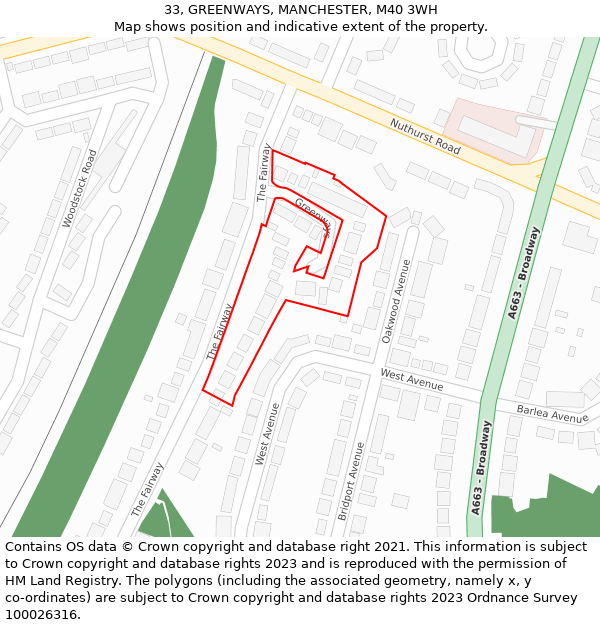 33, GREENWAYS, MANCHESTER, M40 3WH: Location map and indicative extent of plot