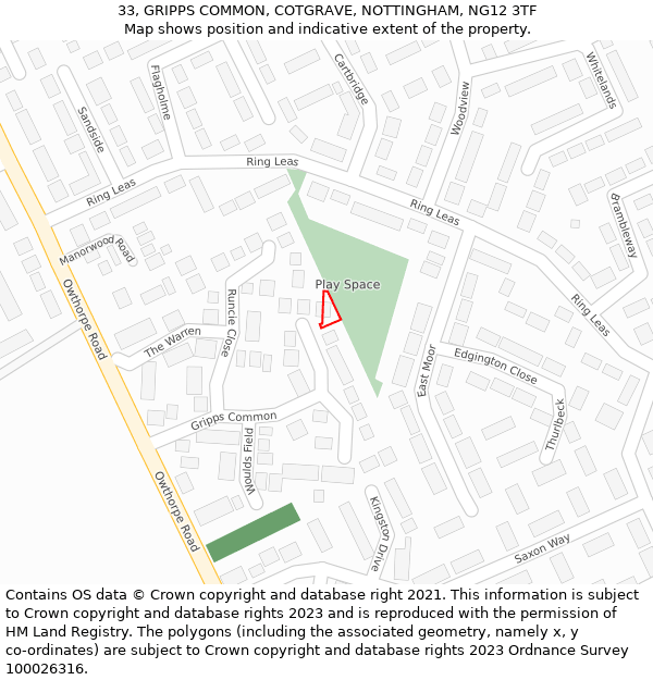 33, GRIPPS COMMON, COTGRAVE, NOTTINGHAM, NG12 3TF: Location map and indicative extent of plot