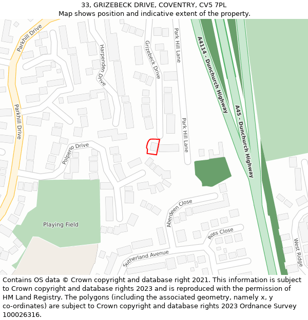33, GRIZEBECK DRIVE, COVENTRY, CV5 7PL: Location map and indicative extent of plot