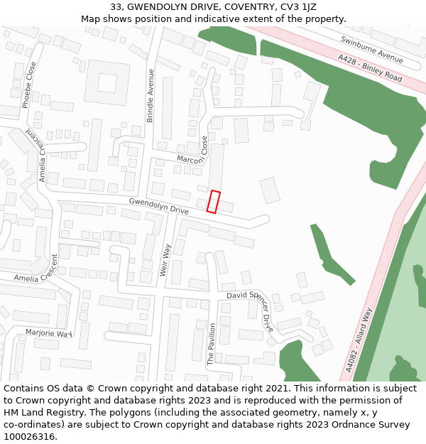 33, GWENDOLYN DRIVE, COVENTRY, CV3 1JZ: Location map and indicative extent of plot