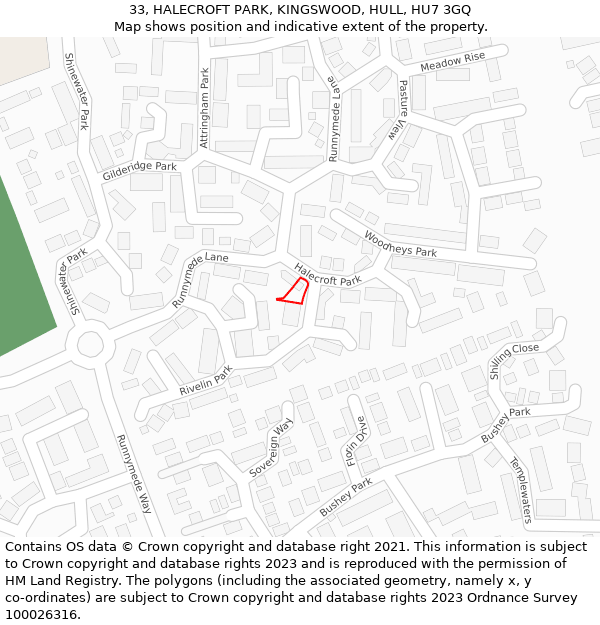 33, HALECROFT PARK, KINGSWOOD, HULL, HU7 3GQ: Location map and indicative extent of plot