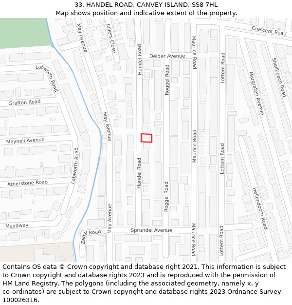 33, HANDEL ROAD, CANVEY ISLAND, SS8 7HL: Location map and indicative extent of plot