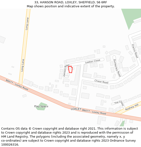 33, HANSON ROAD, LOXLEY, SHEFFIELD, S6 6RF: Location map and indicative extent of plot