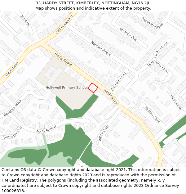 33, HARDY STREET, KIMBERLEY, NOTTINGHAM, NG16 2JL: Location map and indicative extent of plot