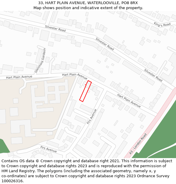 33, HART PLAIN AVENUE, WATERLOOVILLE, PO8 8RX: Location map and indicative extent of plot