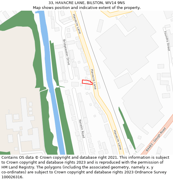 33, HAVACRE LANE, BILSTON, WV14 9NS: Location map and indicative extent of plot