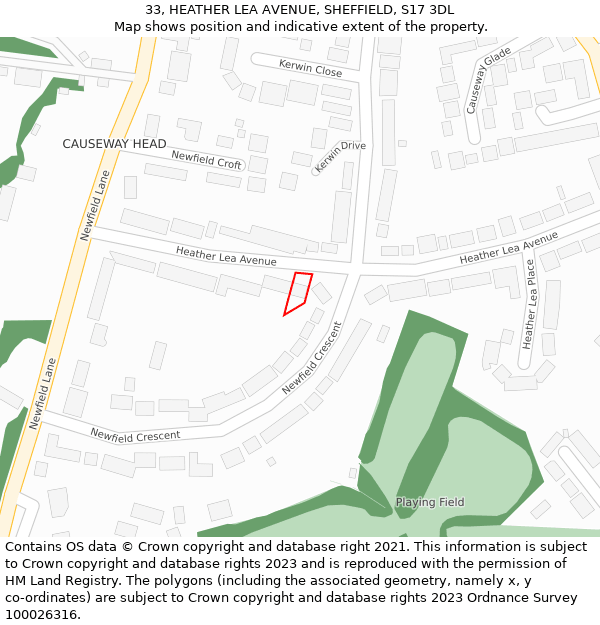 33, HEATHER LEA AVENUE, SHEFFIELD, S17 3DL: Location map and indicative extent of plot