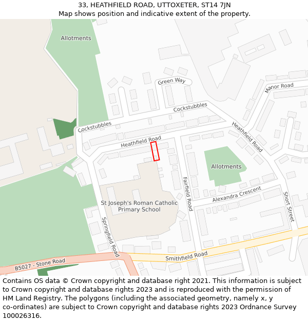 33, HEATHFIELD ROAD, UTTOXETER, ST14 7JN: Location map and indicative extent of plot