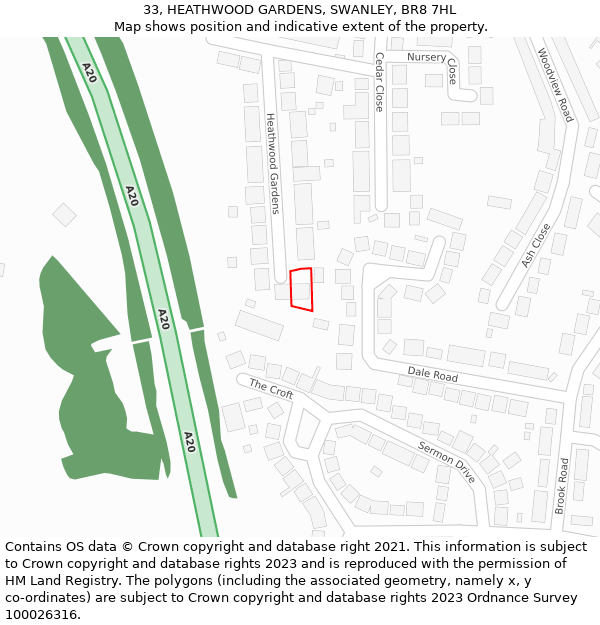 33, HEATHWOOD GARDENS, SWANLEY, BR8 7HL: Location map and indicative extent of plot