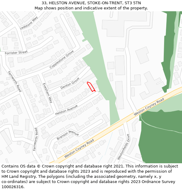 33, HELSTON AVENUE, STOKE-ON-TRENT, ST3 5TN: Location map and indicative extent of plot